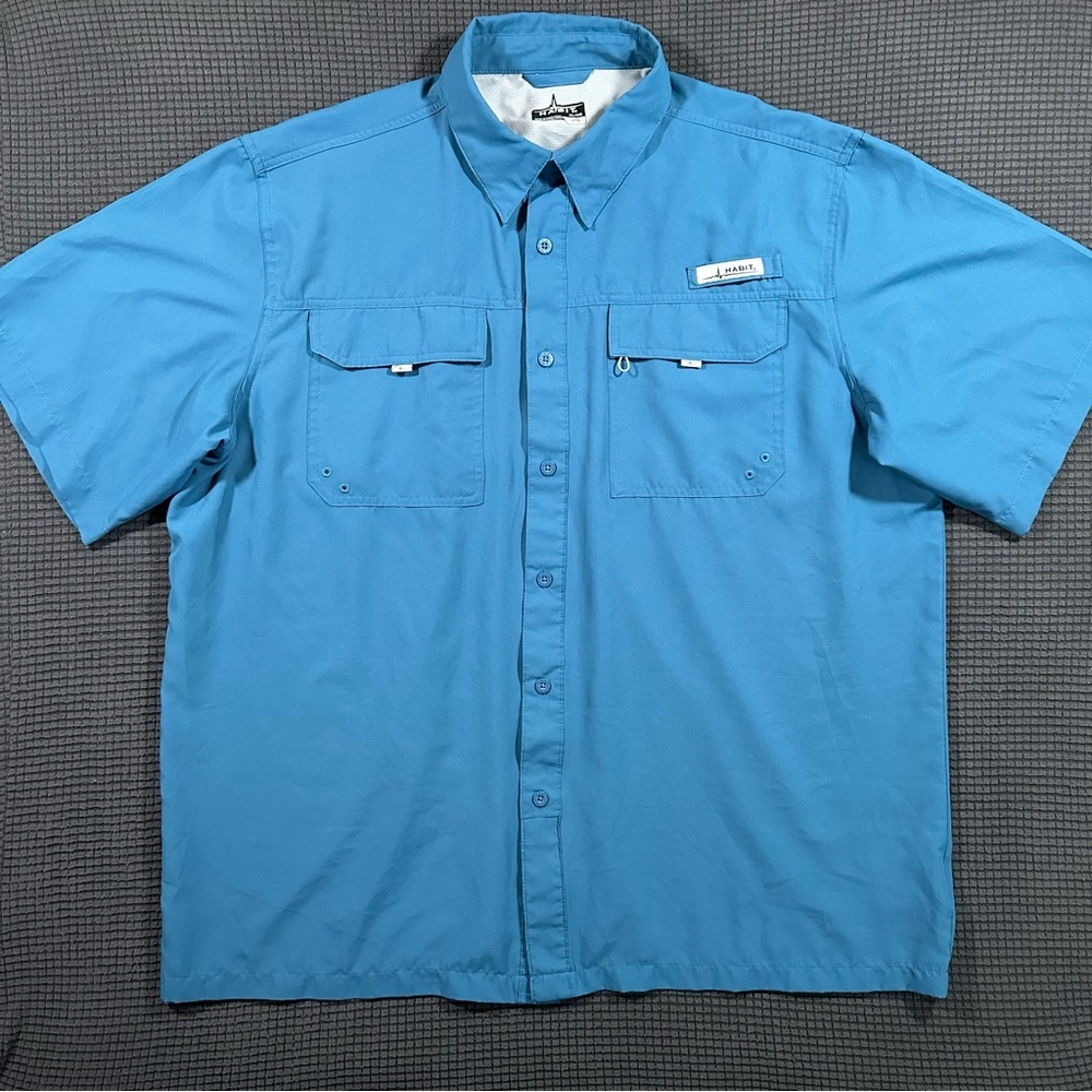 Habit Mens Blue Ashes Short Sleeve Fishing Shirt XL UPF 40 Performance